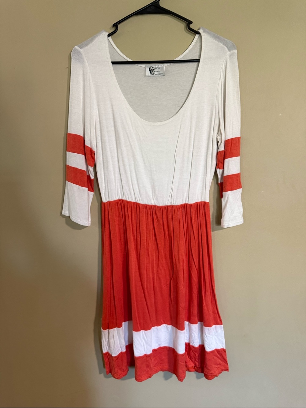 Women’s White and Orange Scoop Neck Casual Dress